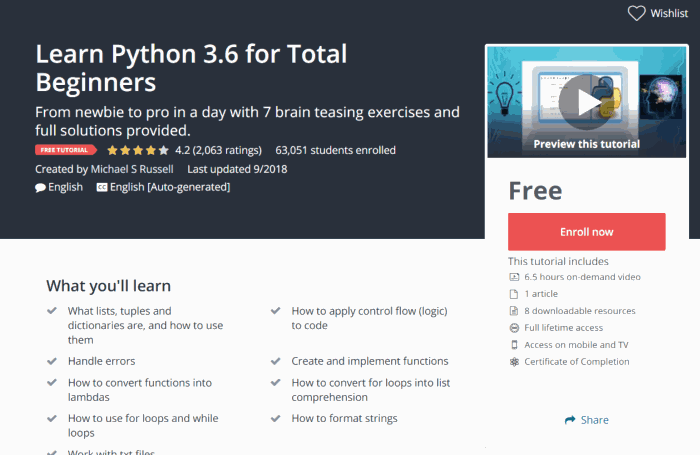 Learn Python 3.6 for Total Beginners