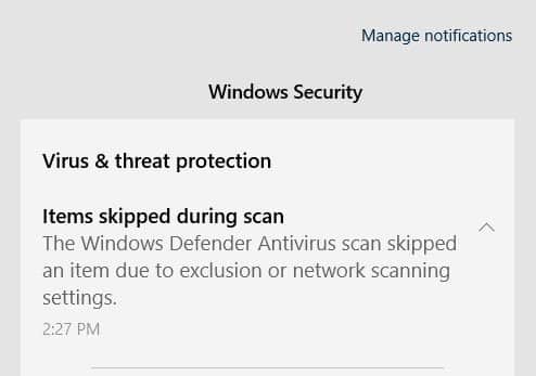 Windows Defender Notification