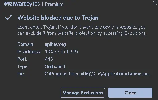 Blocked Notice From Malwarebytes