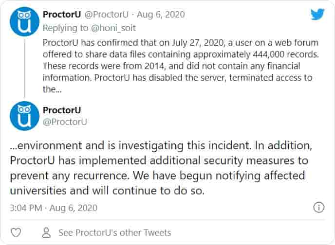 ProctorU tweet confirms the hack