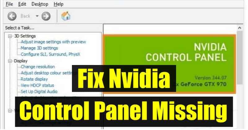 Fix Nvidia Control panel missing errorr