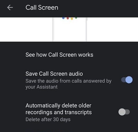 Google Phone app call screen recordings delete