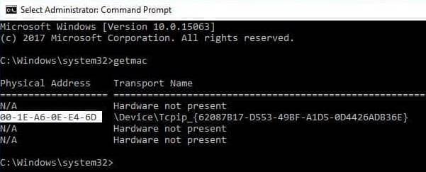 windows dos command for mac address