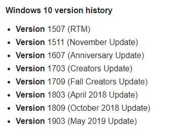 windows 10 version history