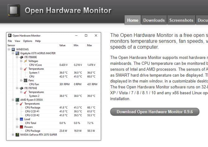 open hardware monitor cpu temp