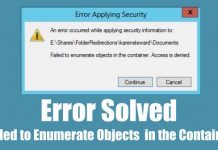 Fix "failed to enumerate objects in the container” error