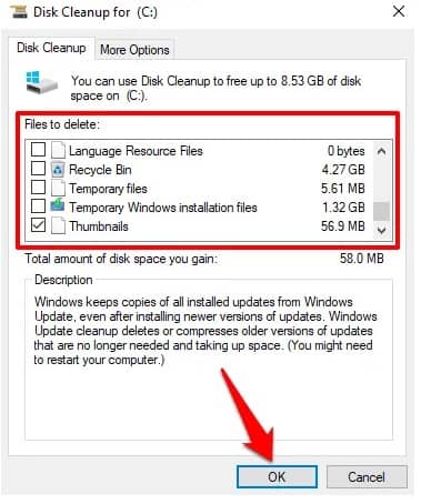 Disk cleanup for drive 
