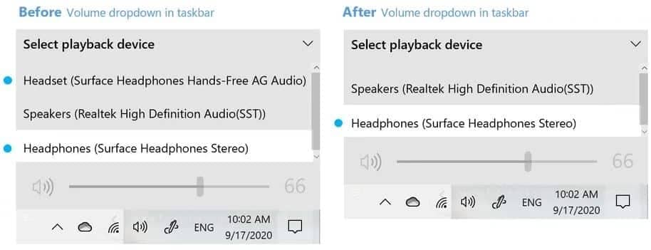 Se muestran diferentes perfiles para un dispositivo de audio en la barra de tareas