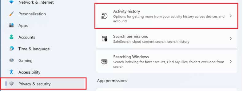Disable The Activity History