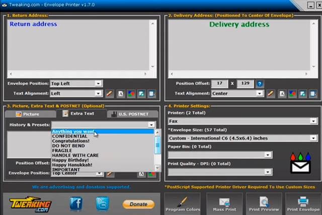 Tweaking Envelope Printer