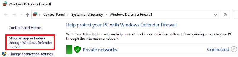  Allow an app or feature through the Windows Defender Firewall 