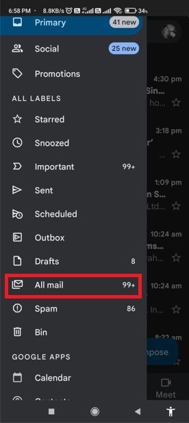 Go to All mails to Find Archived Emails in Gmail