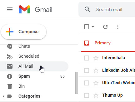 All mails in gmail web