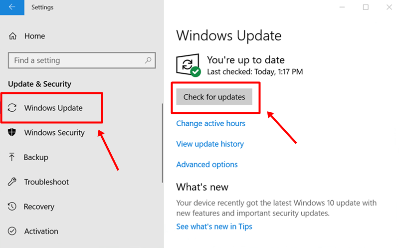 Windows Updates > Check For Update