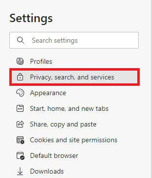 Privacy, search, and services option 
