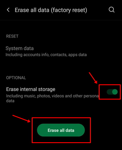 erase all data on android