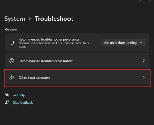Other troubleshooter option