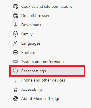 Reset Settings to fix if Edge browser not working properly