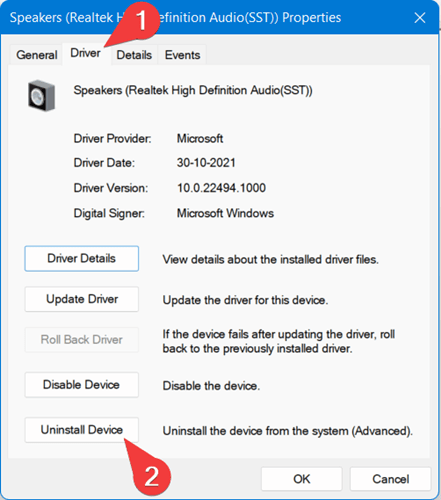 Now click on Uninstall driver.