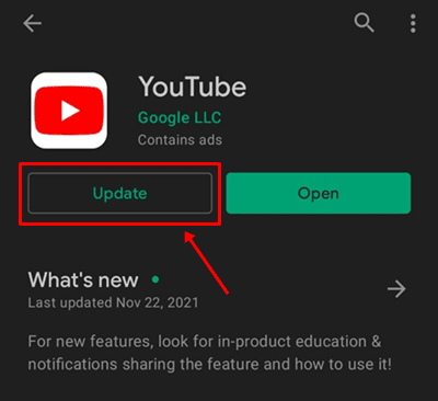 update youtube app from play store