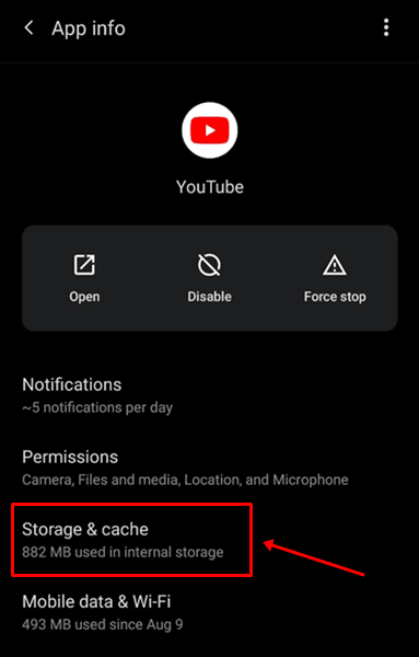 youtube storage and cache