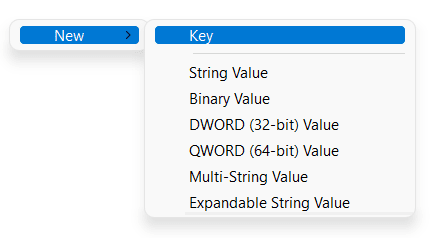 New >> DWORD (32-bit) Value