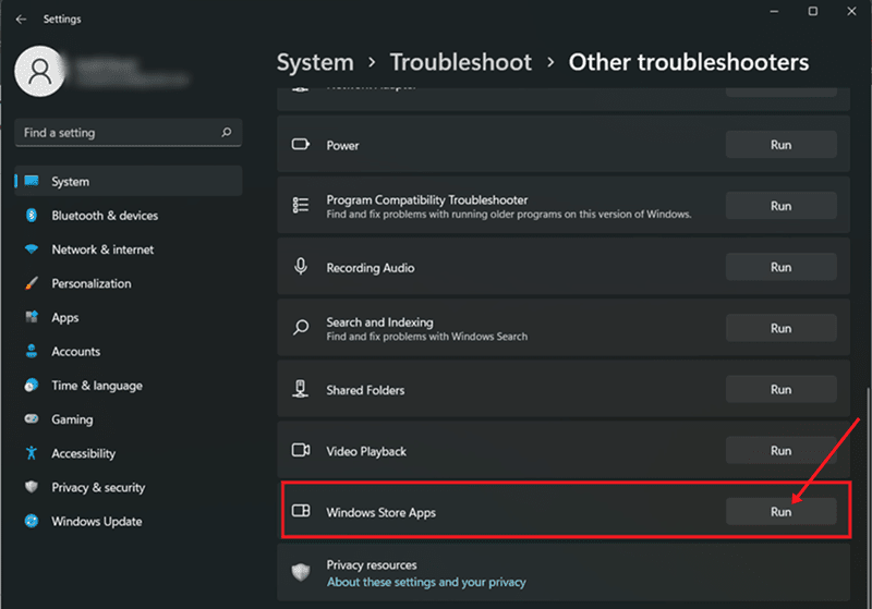 Run Windows Troubleshooter Windows Store App