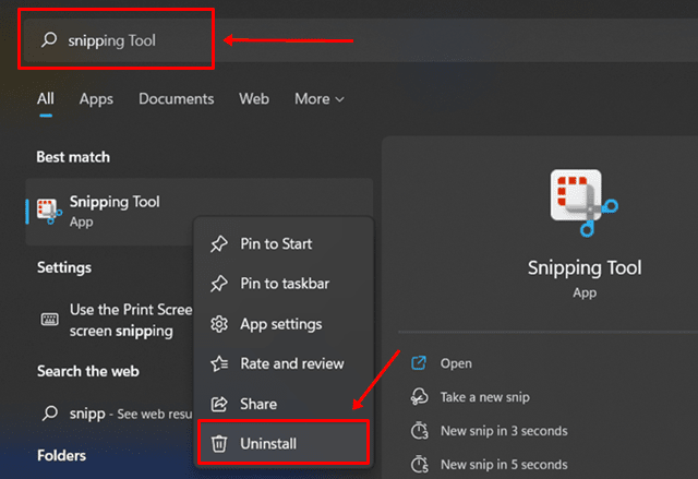 Settings Snipping Tool Uninstall (1)