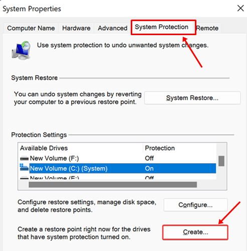 Create option below the configure button