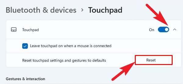 Touchpad Reset Button