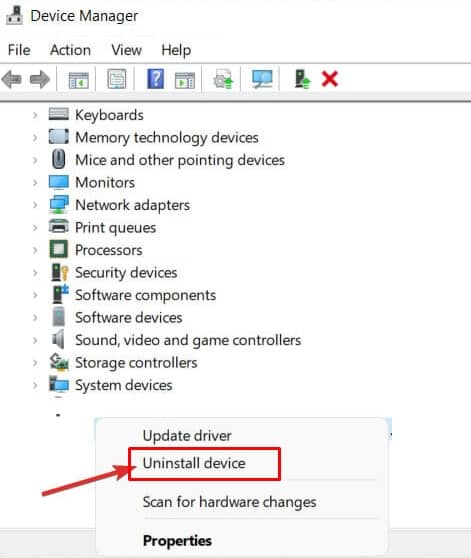 click on Uninstall Device