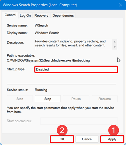 Windows Search Service Disable