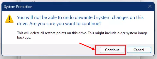 click on the Continue button on the confirmation dialog box