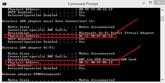 Command Prompt View Mac Address