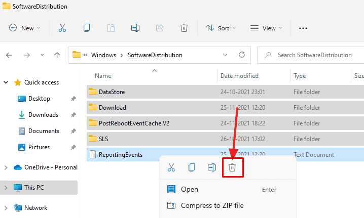 Select all the files and delete them