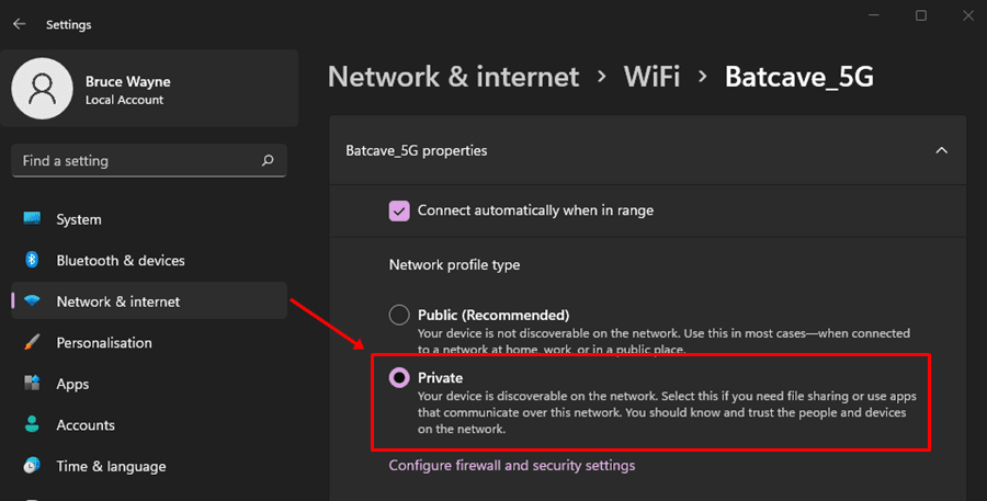 change the network profile from Public to Private