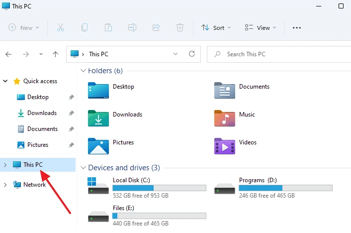 File Explorer and click on This PC
