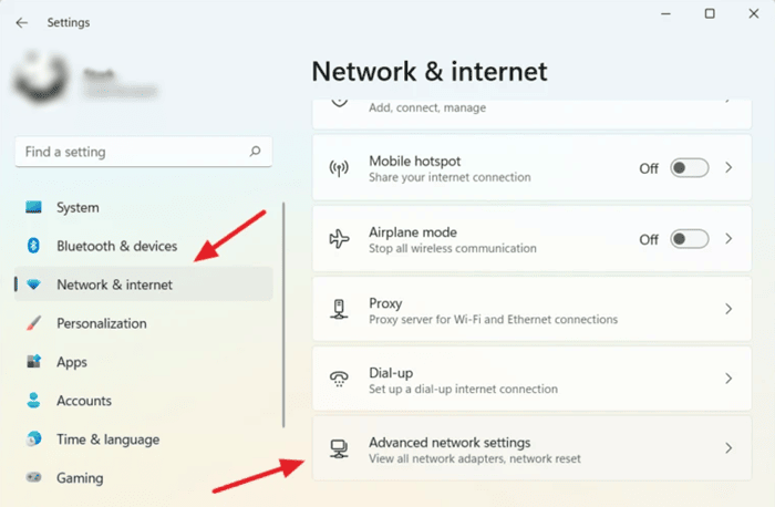 Network & Internet > Advanced network settings