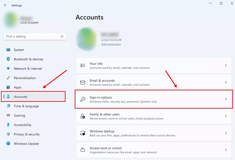 accounts Sign-in options