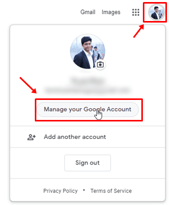 Profile icon and choose the Manage your Google Account