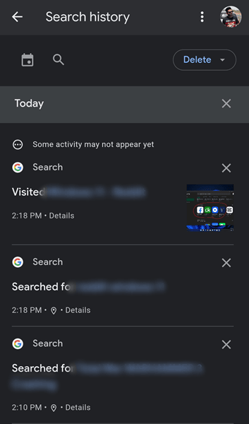 Search History in google chrome