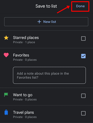 Steps to Save Places on Google Maps - done button