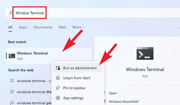 busque la Terminal de Windows usando la barra de búsqueda de Windows
