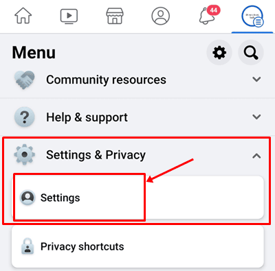 Settings & Privacy > Settings