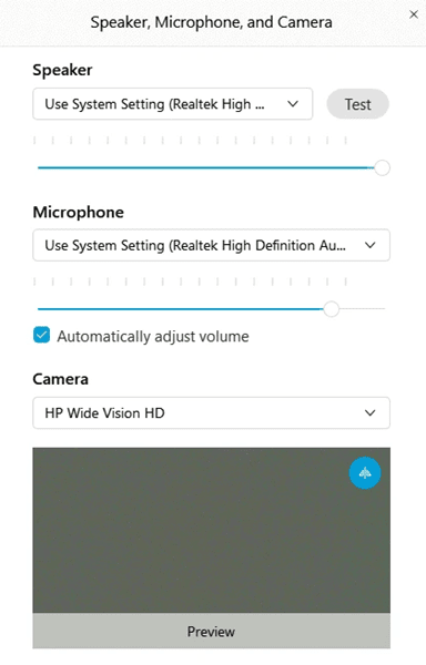 tap on the Speaker, Microphone, and Camera from the pop-up menu