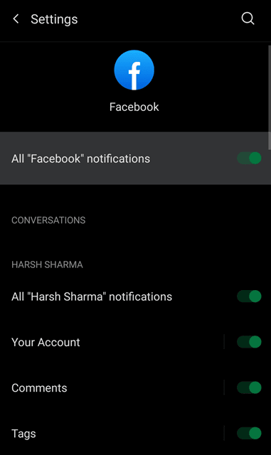 toggle ON facebook notifications