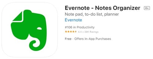 Evernote; note taking apps for apple watch