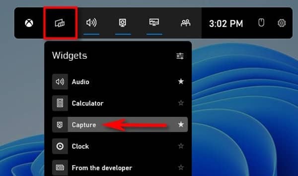 Widgets and select the Capture
