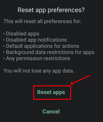 reset apps