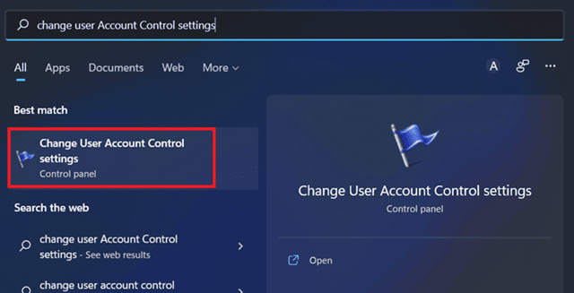 Change-User-Account-Control from search bar